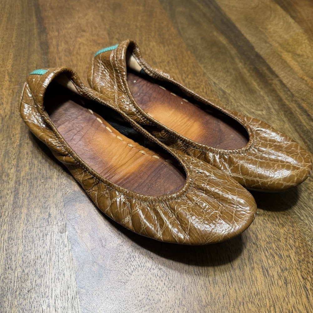 Tieks By Gavrieli Sienna Brown Croc Leather Foldable Packable Shoes Size 8